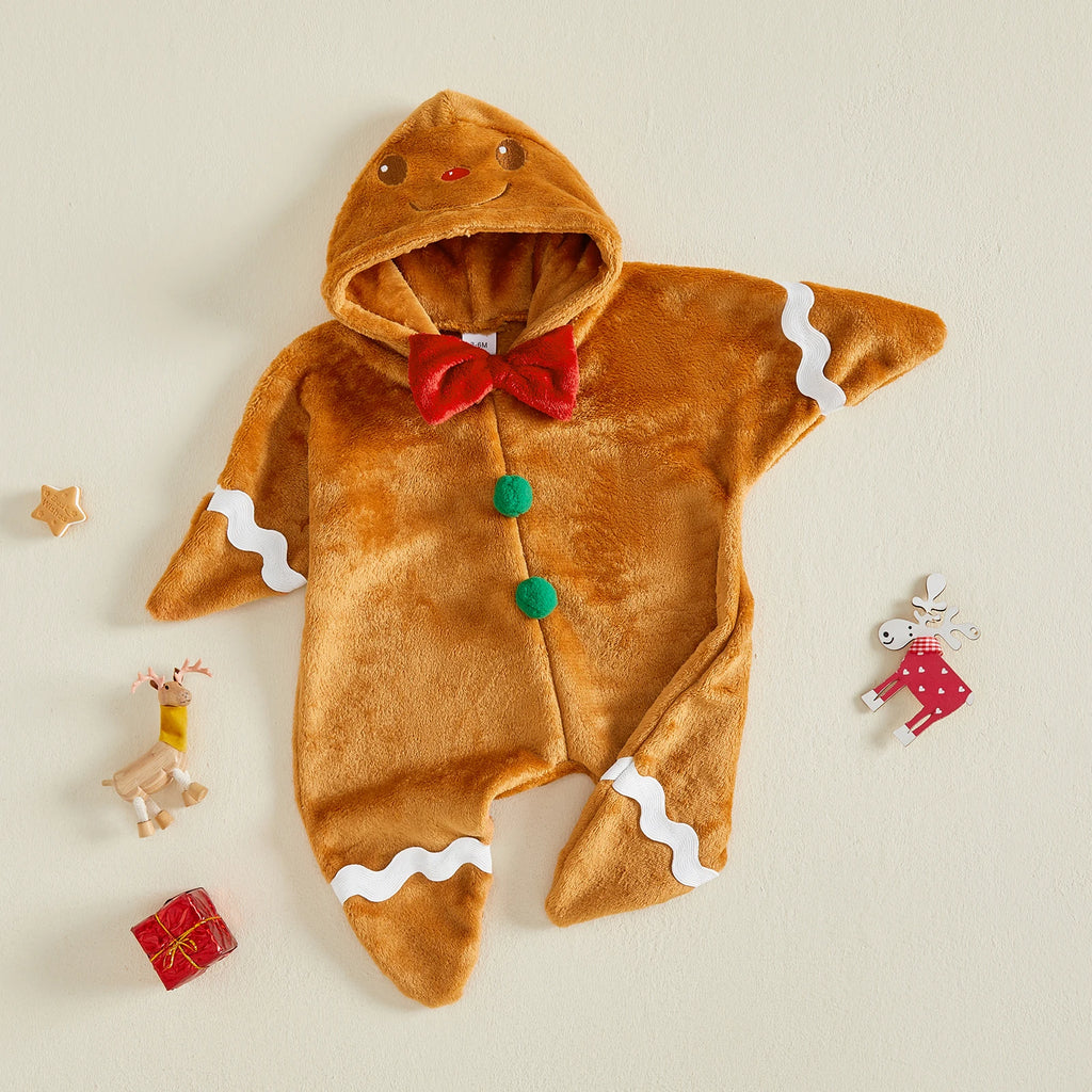 Gingerbread romper laid flat