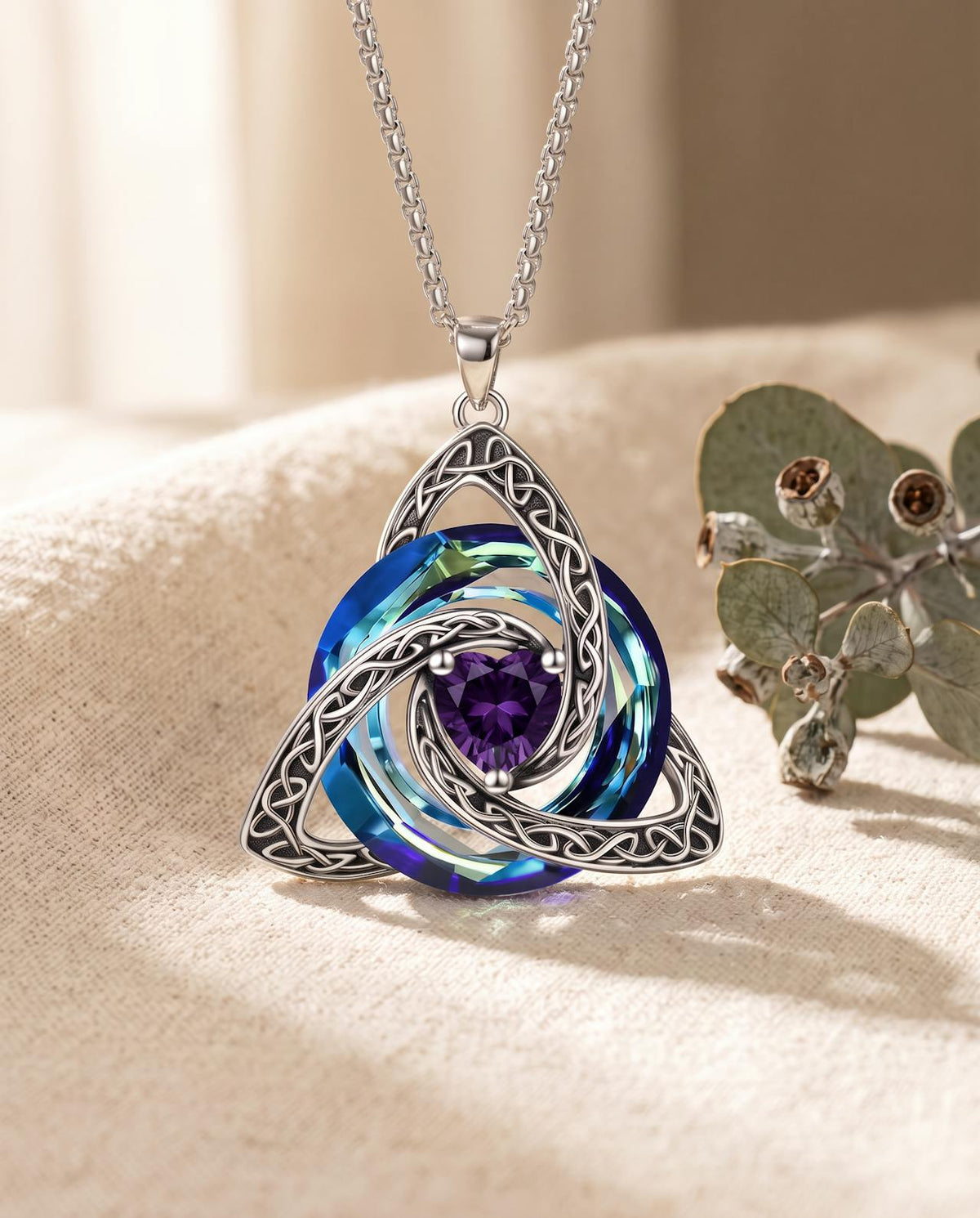 February deep purple birthstone Celtic knot necklace