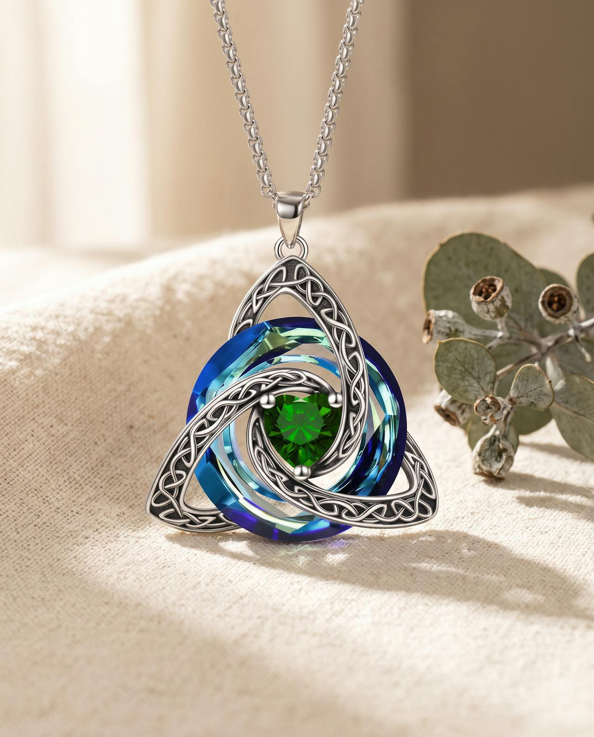 May green birthstone Celtic knot necklace