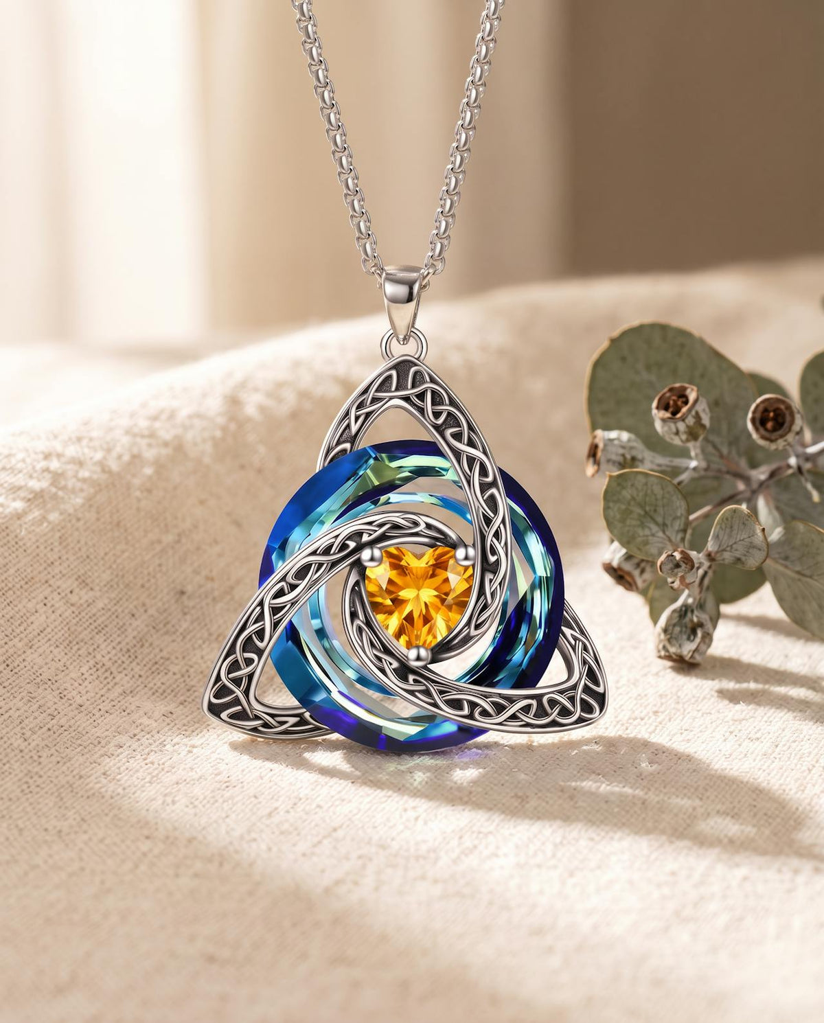 November golden yellow birthstone Celtic knot necklace